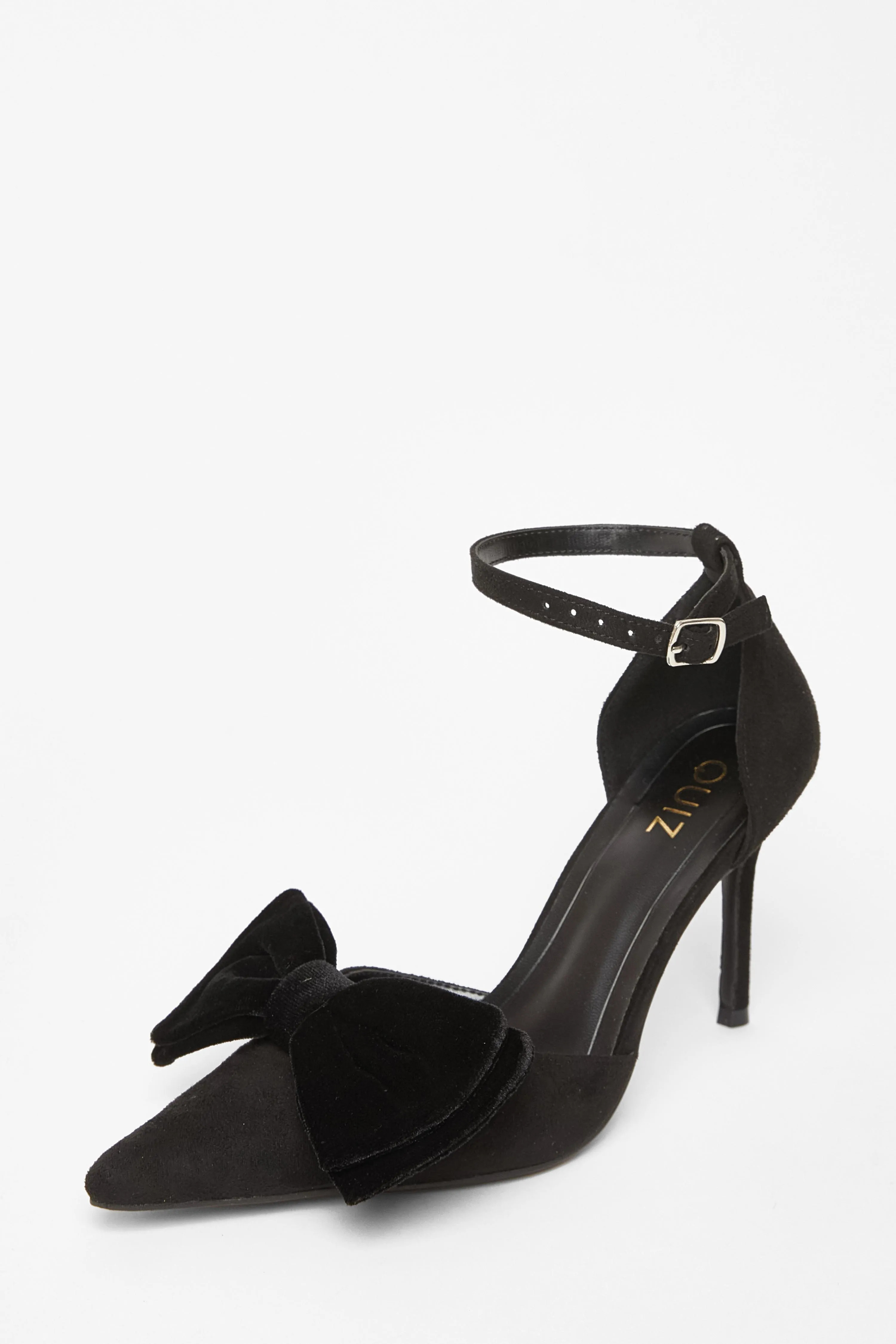 Black Velvet Bow Court Heels | Boohoo.com (UK & IE)