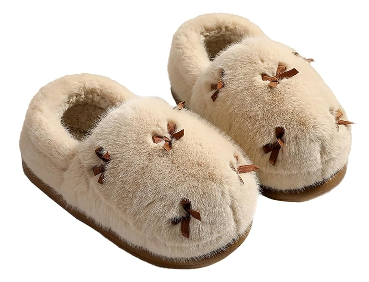 Solyinne Women's Cute Plush Home Butterfly Knot Furry Comfy Thick Bottom Outdoor Winter Indoor No... | Amazon (US)
