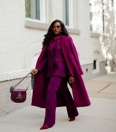 Purple rain in the chicest coat and pant suit 

#LTKworkwear #LTKSeasonal #LTKstyletip