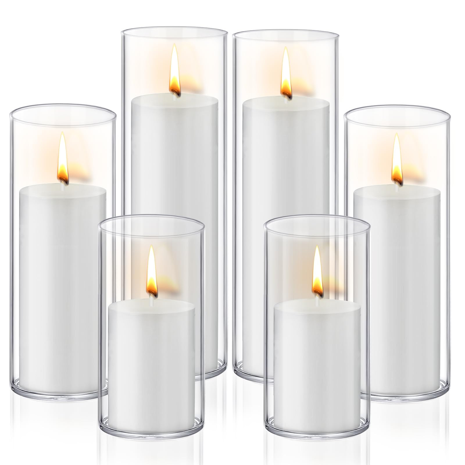 12 PCS White Pillar Candles with Glass Candle Holders Clear Hurricane Candle Holders Glass Cylind... | Amazon (US)