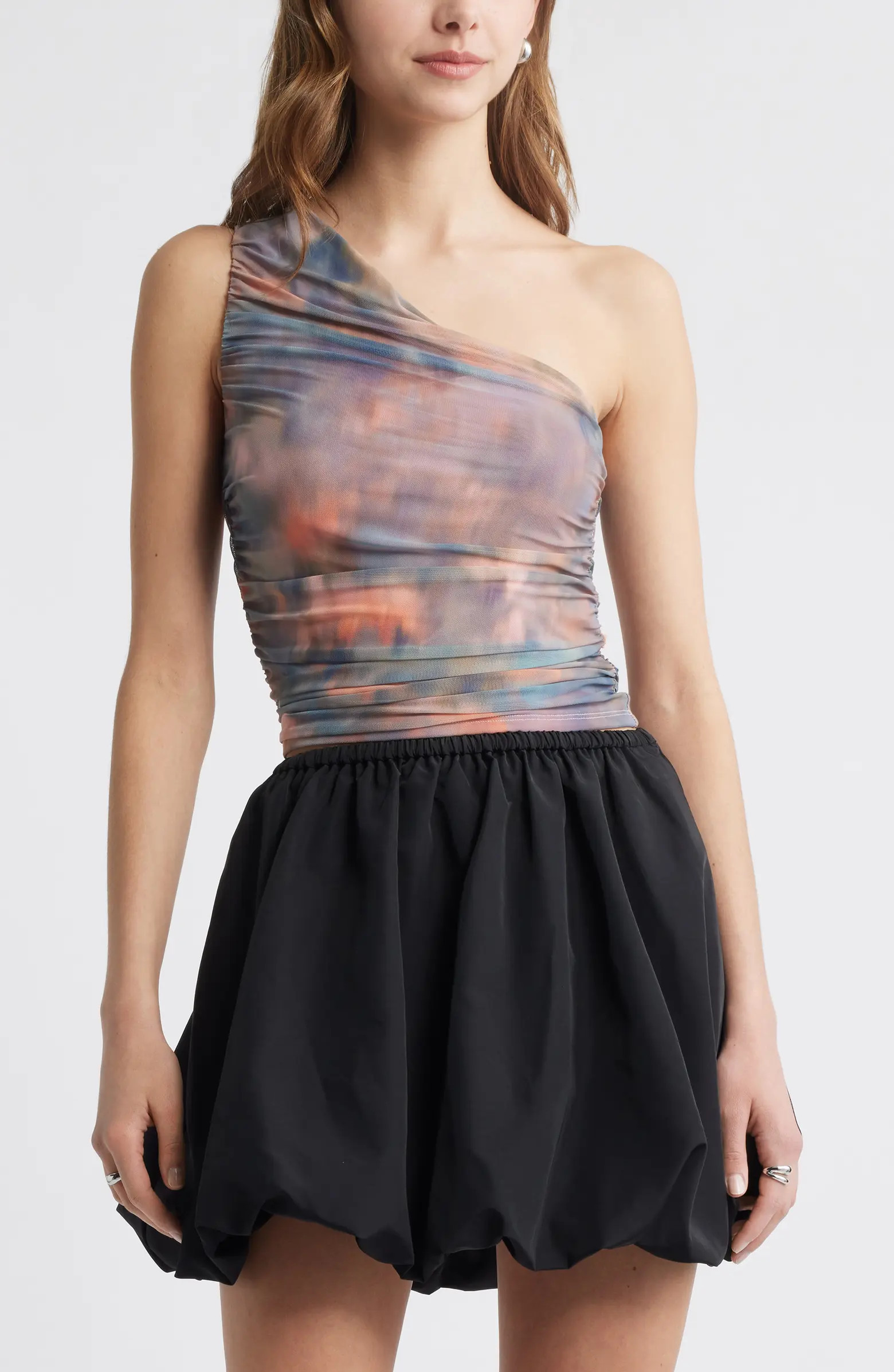 Open Edit One-Shoulder Mesh Top | Nordstrom | Nordstrom