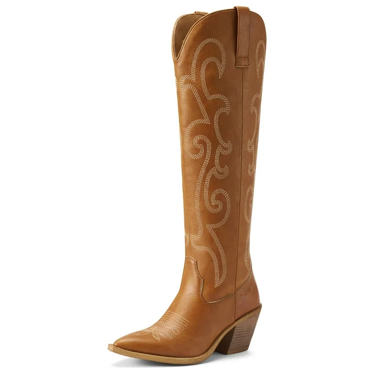 Rollda Cowboy Boots for Women Embroidered Cowgirl Boots Knee-High Western Boots with Chunky Heel,... | Walmart (US)