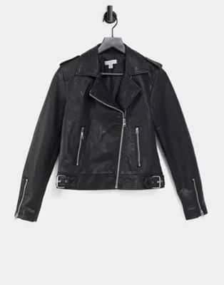 Topshop classic faux leather biker jacket in black | ASOS (Global)