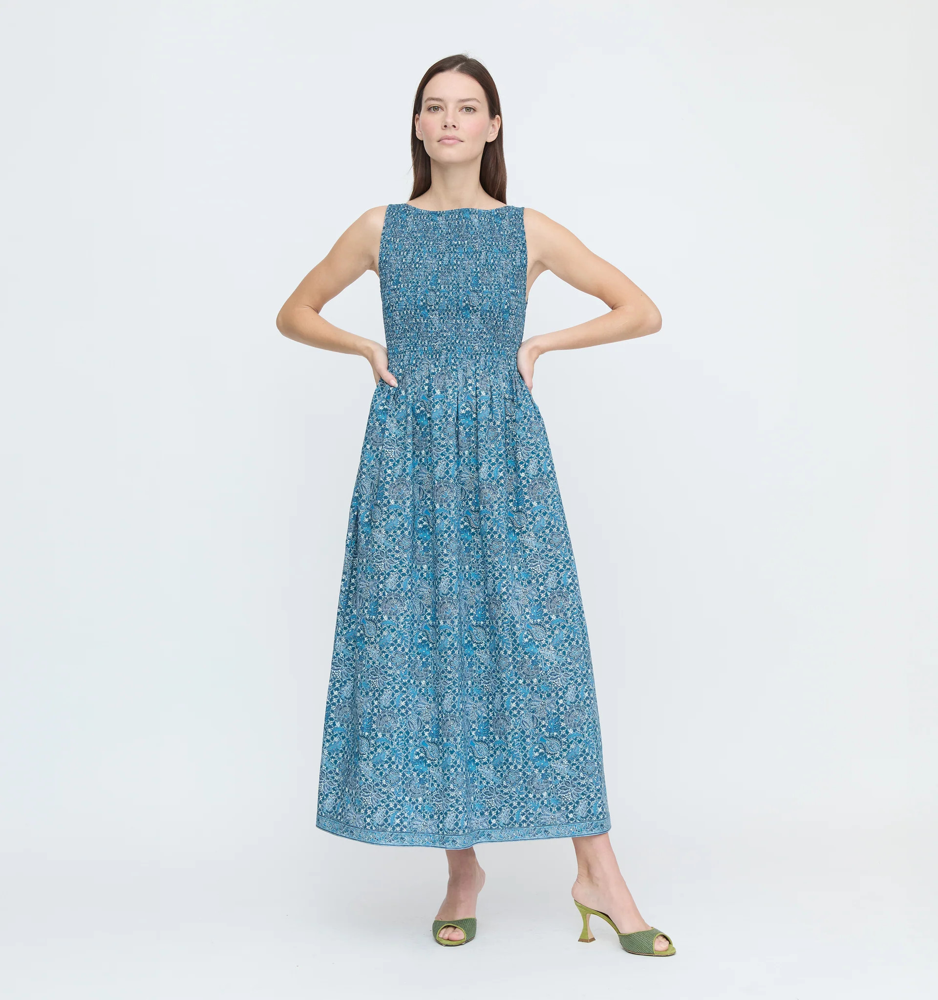The Cosima Nap Dress - Navy Calico Trellis | Hill House Home US