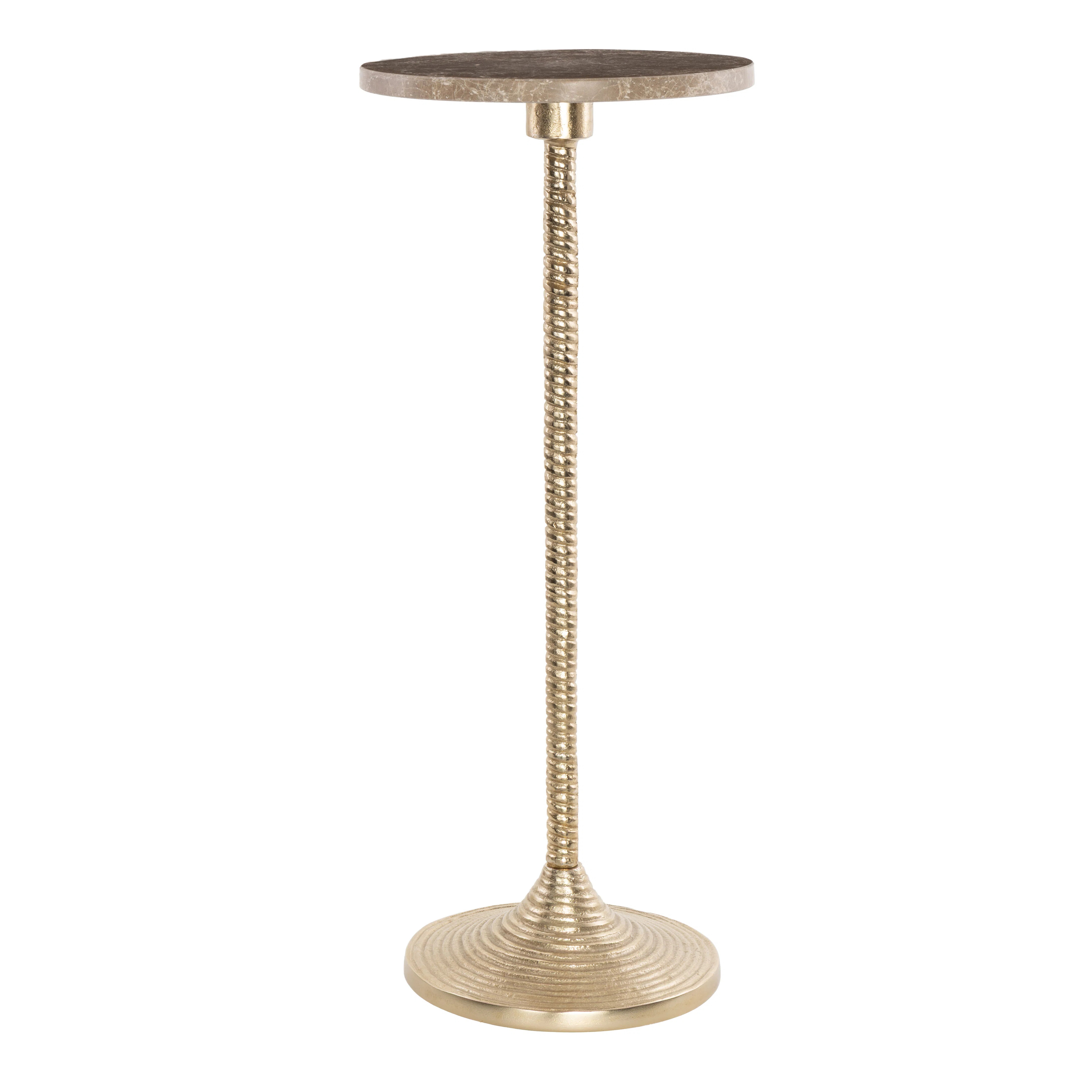 Cole And Grey Aluminum Metal Pedestal Side End Gold Accent Table With Beige Marble Tabletop | Wayfair North America