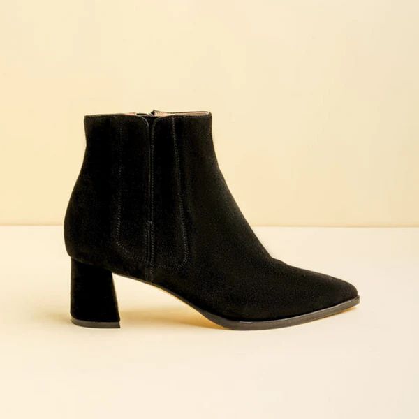 Black Suede Lower Block Ankle Boot | ALLY Shoes