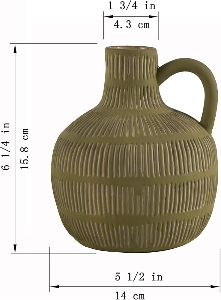 Farmhouse Vase with Handle and Tassel, Grey Yellow Vertical Stripes Design Clay Vase 10'' Tall - ... | Amazon (US)