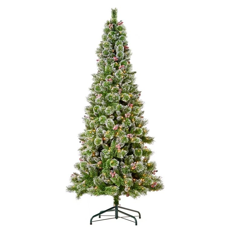 Holiday Time Pre-Lit Glittering Frost Pine Artificial Christmas Tree, Warm White LED Lights, 9' | Walmart (US)