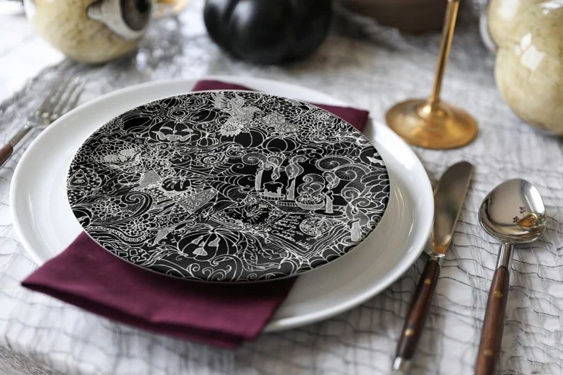 Halloween Nights Gothic Plate Set Autumn Dinnerware Elegant Halloween Home Decor Dark Cottagecore... | Etsy (US)