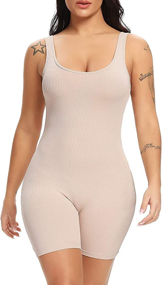 Fanuerg Womens Summer Sexy Ribbed Sleeveless Bodycon Rompers Shorts Jumpsuits | Amazon (US)