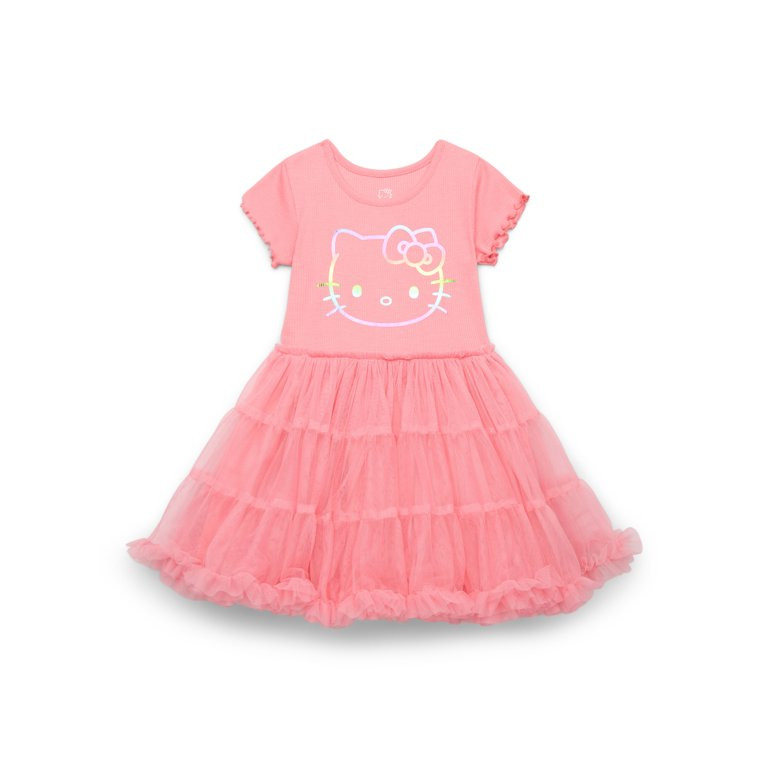 Hello Kitty Toddler Girl Tiered Tutu Dress with Rainbow Foil, Sizes 12M-5T | Walmart (US)
