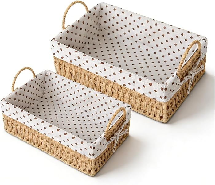 2 Pack Wicker Baskets for Storage, Toilet Paper Basket with Handles, Storage Baskets for Toilet S... | Amazon (US)