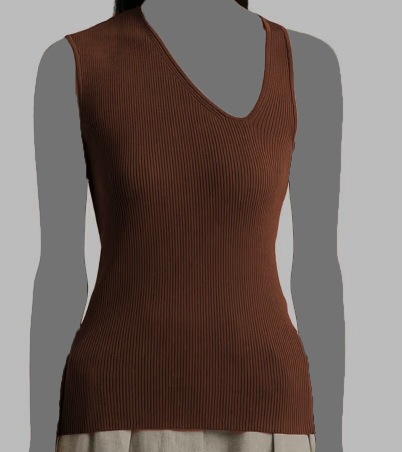 $195 R\u00f3he Women's Brown "Liz" Ribbed-Knit Asymmetric Tank Top Size 38 FR/US 6 | eBay | eBay US