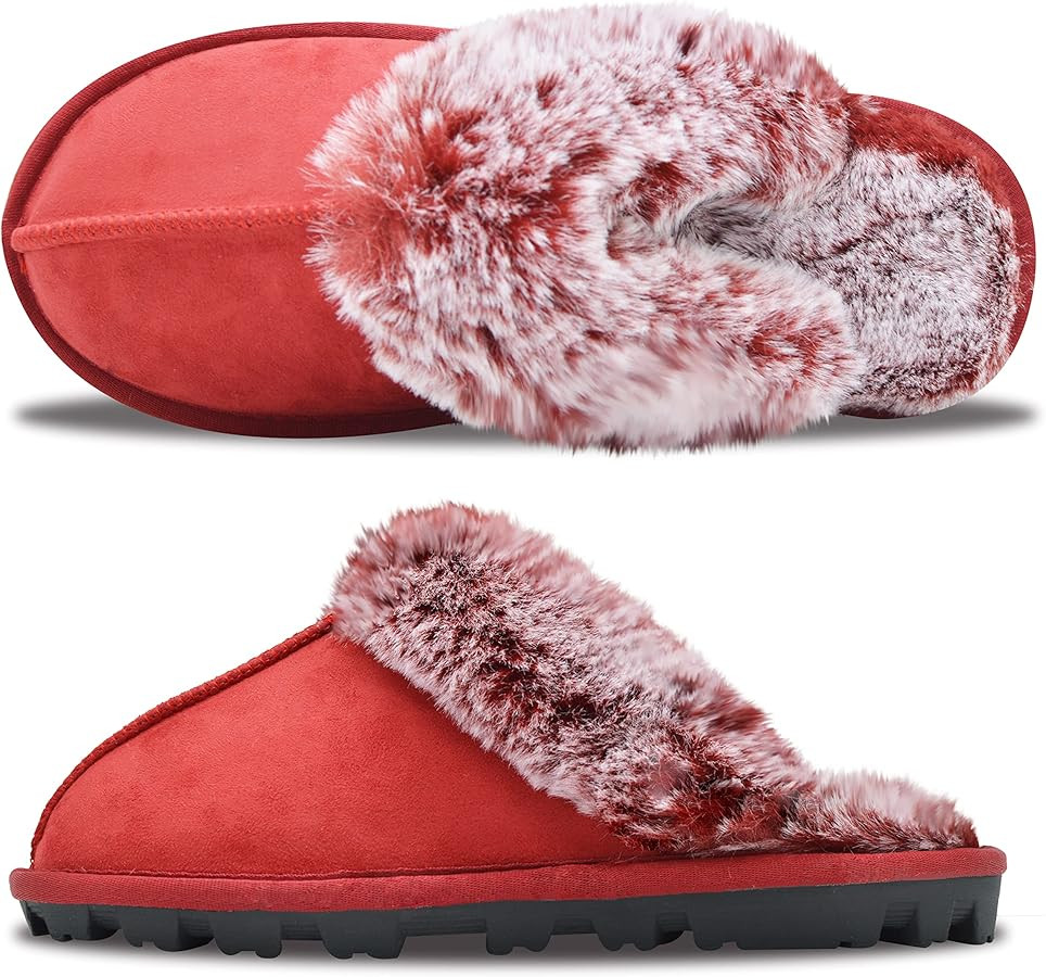 Womens Fuzzy Outdoor House Slippers Super Soft Fur Slip On Slippers Cozy Plush Faux Fur Scuff Sli... | Amazon (US)