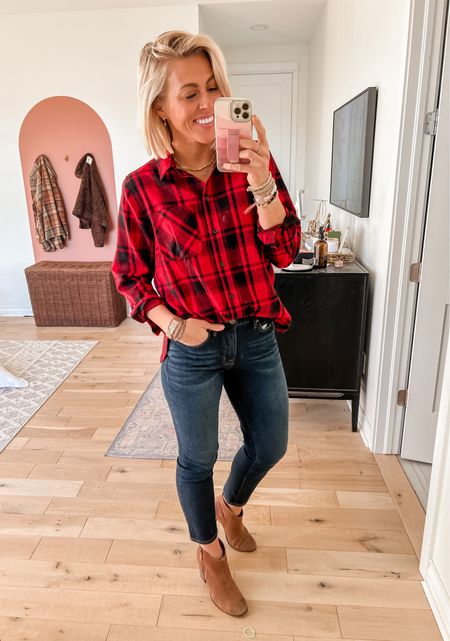 Wearing medium in this flannel button up. Jeans runs small, size up. 

Holiday outfit idea 

#LTKSeasonal #LTKHoliday #LTKunder100