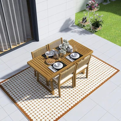 Outdoor Acacia Wood Patio Dining Set,With Thick & Removable Cushions,Breathable Rattan Back,Easy To Install | Wayfair North America