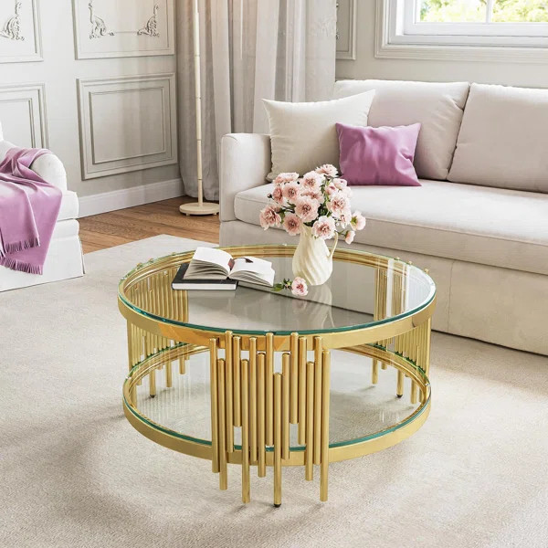 Bordeaux 35.43" Two-Layer Mirror Glass Top Single Coffee Table | Wayfair North America