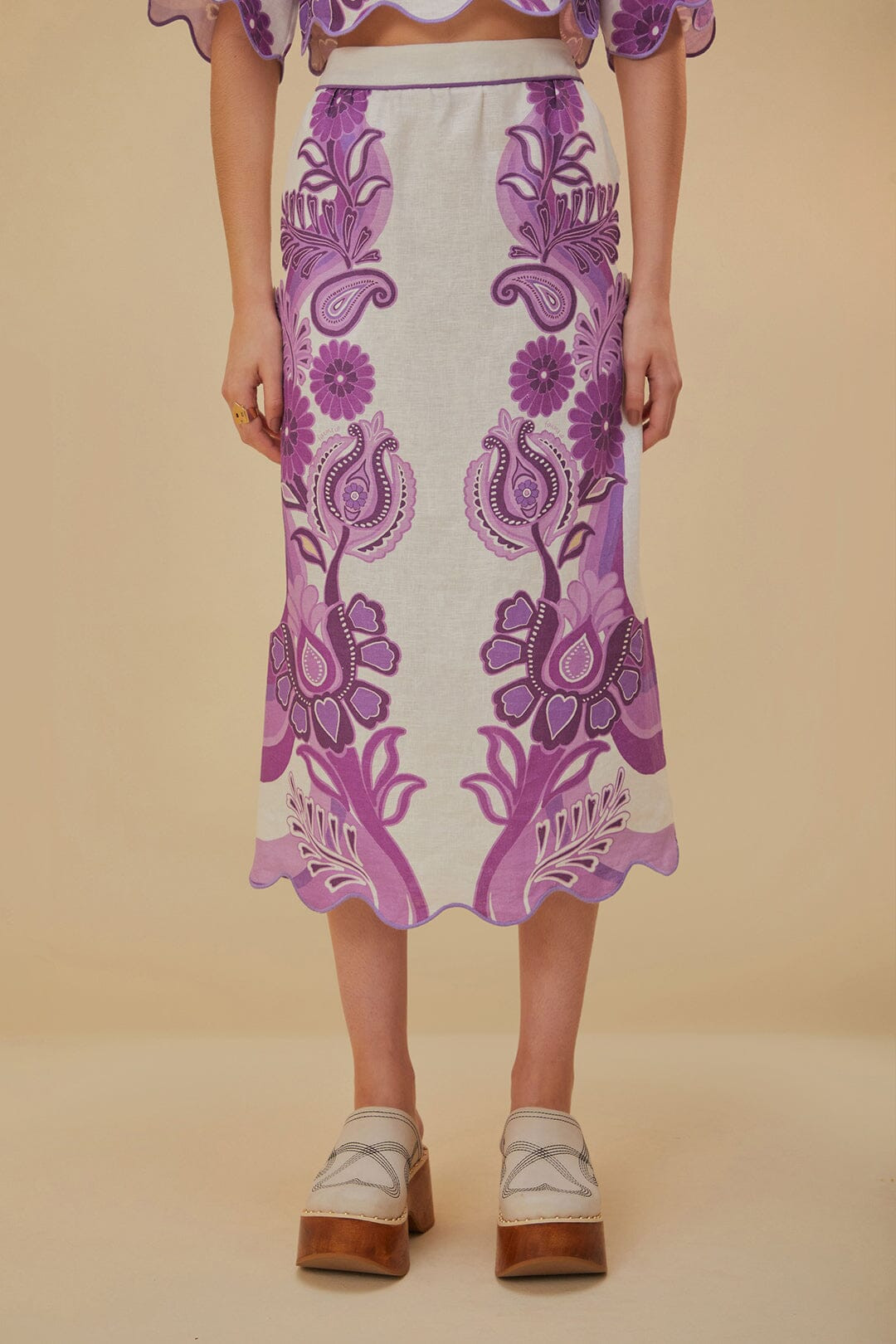 Color Festival Cream Euroflax™ Midi Skirt | FarmRio (US)