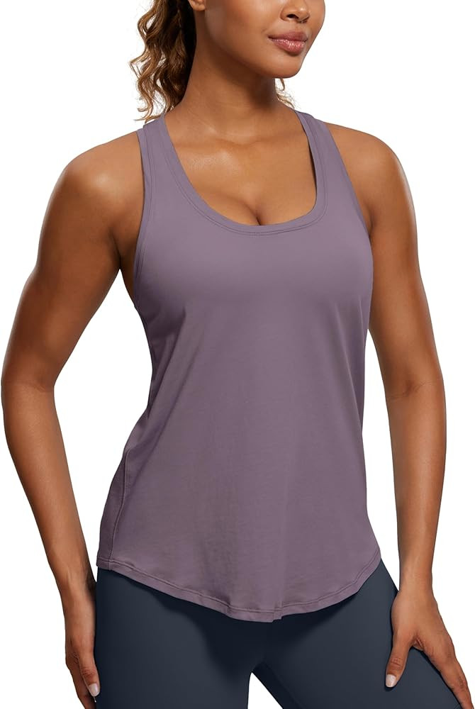 CRZ YOGA Womens Pima Cotton Racerback Workout Tank Tops Scoop Neck Athletic Loose Sleeveless Shir... | Amazon (US)