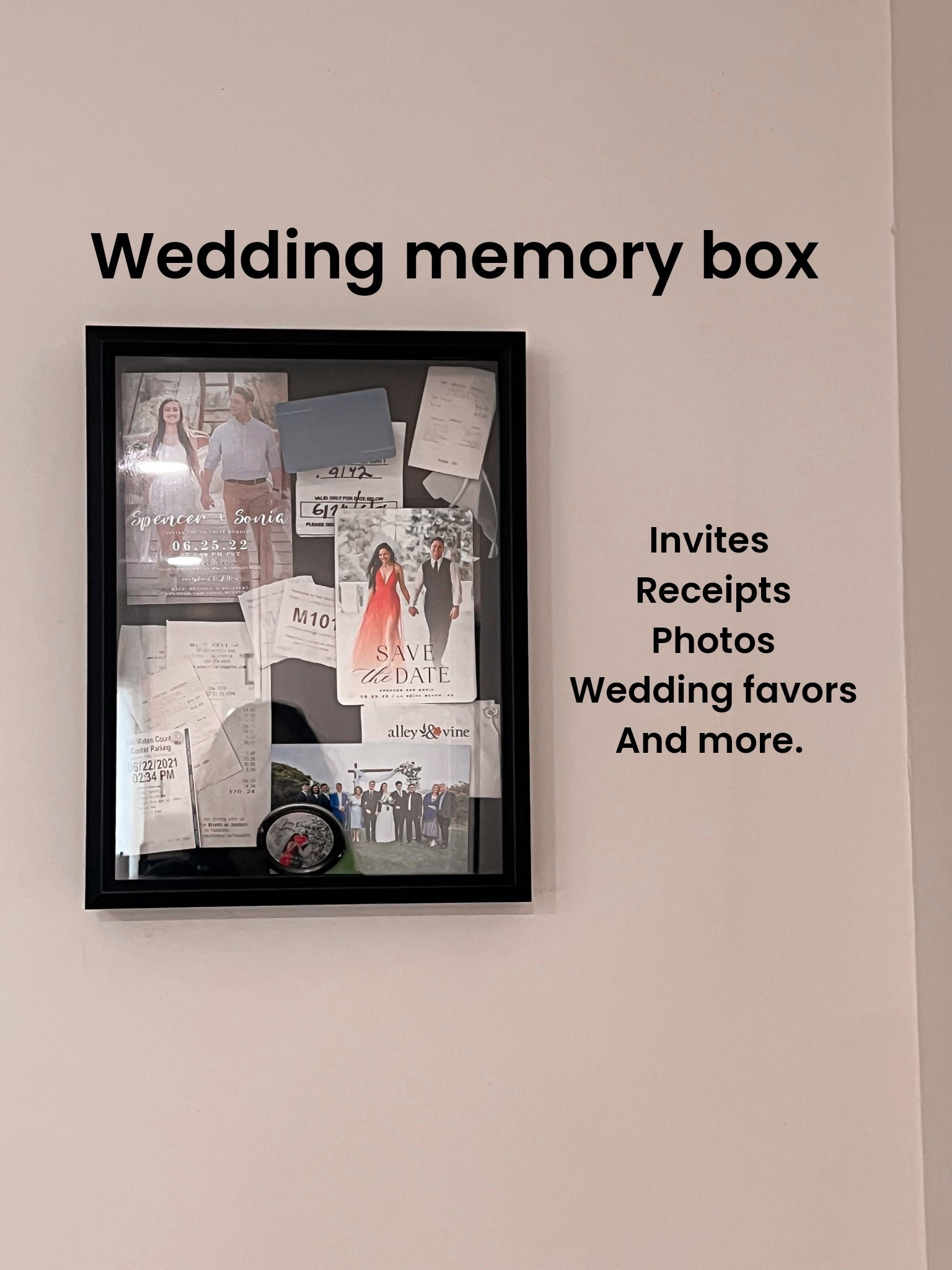 Include all your wedding memorabilia in this hanging memory and shadow box  

#LTKHome #LTKWedding #LTKGiftGuide