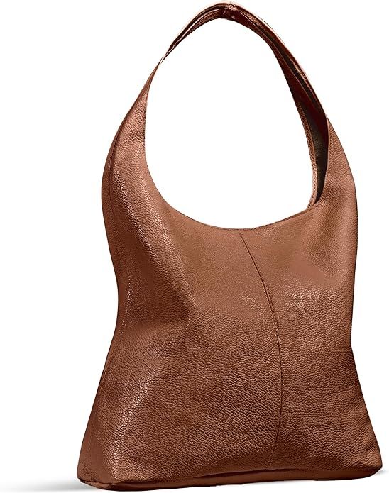 Italian Genuine Leather Hobo Bag for Women with Zipper | Slouchy Soft Unlined Real Cowhide Should... | Amazon (US)