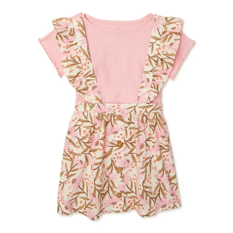 Wonder Nation Baby and Toddler Girls’ Pinafore Dress, 2-Piece Outfit Set, Sizes 2M-5T | Walmart (US)