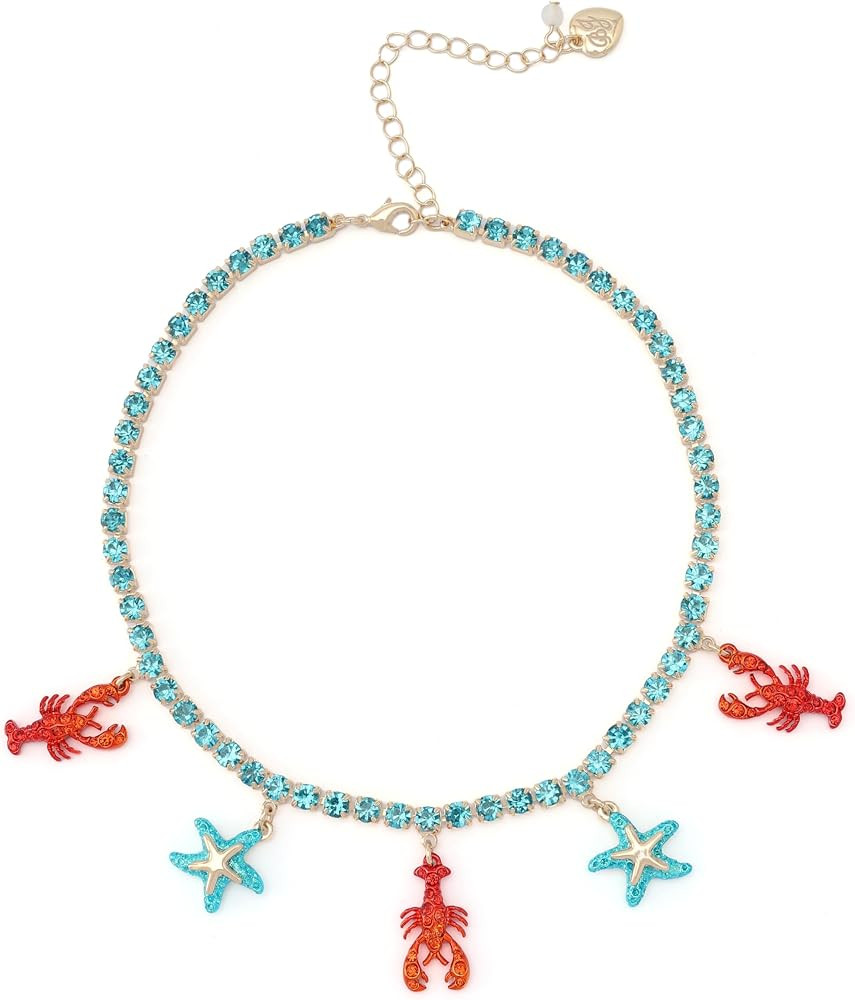Betsey Johnson Women's Mermaid Jewels Lobster & Starfish Charm Tennis Necklace | Amazon (US)