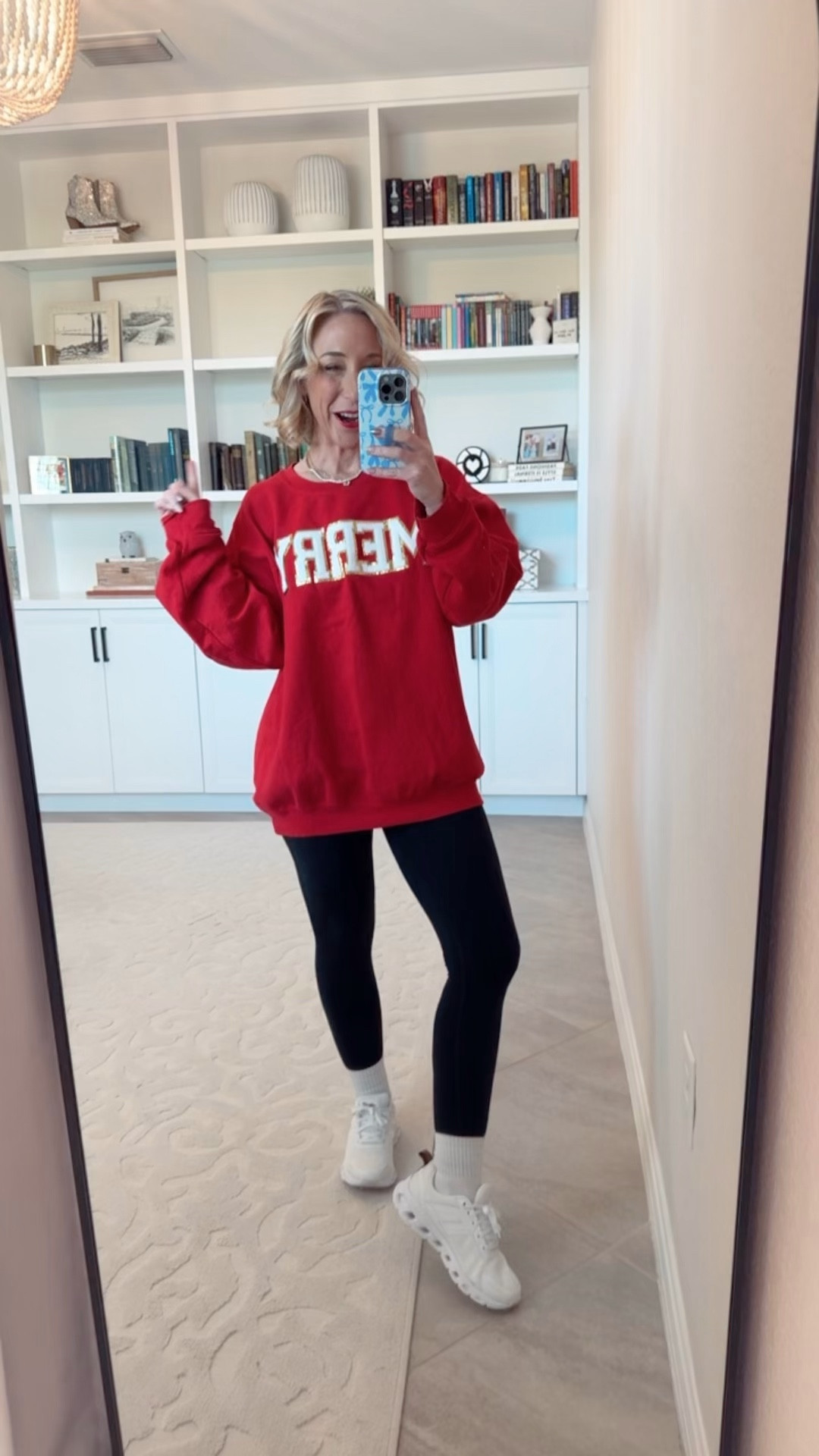 Merry Chenille Patch Sweatshirt (NOT AMAZON) - size Large. 

* Black leggings - size small. 

#LTKFindsUnder50#LTKHoliday#LTKSeasonal 

 