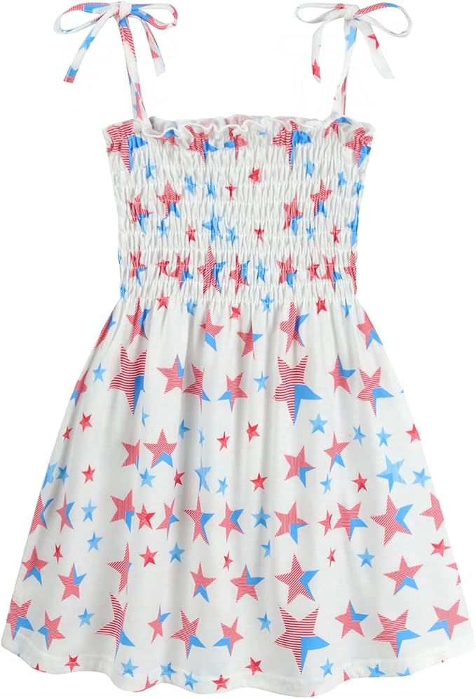 FEDPOP July 4th Dress for Toddler Girls Summer Patriotic Outfit American Flag Dresses | Amazon (US)