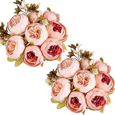 Ogrmar Vintage Artificial Peony Silk Flowers Bouquet for Decoration (Light pink x2) | Amazon (US)