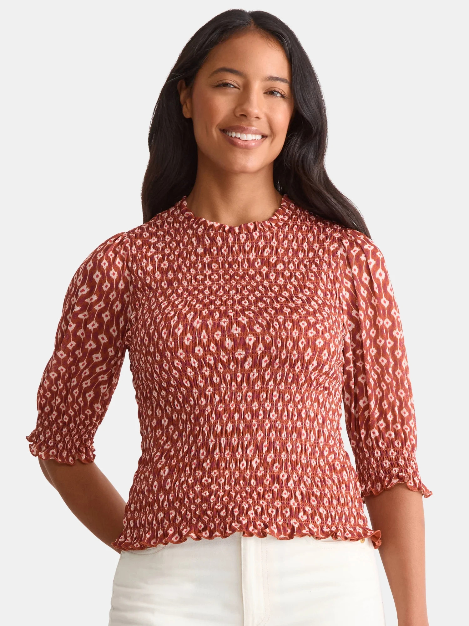Time and Tru Women's Smocked Mesh Top, Sizes XS-XXXL | Walmart (US)
