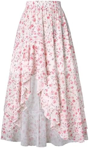 Scarlet Darkness Women's Renaissance Skirt Floral Print High Waist Ruffle Boho Maxi Skirts | Amazon (US)