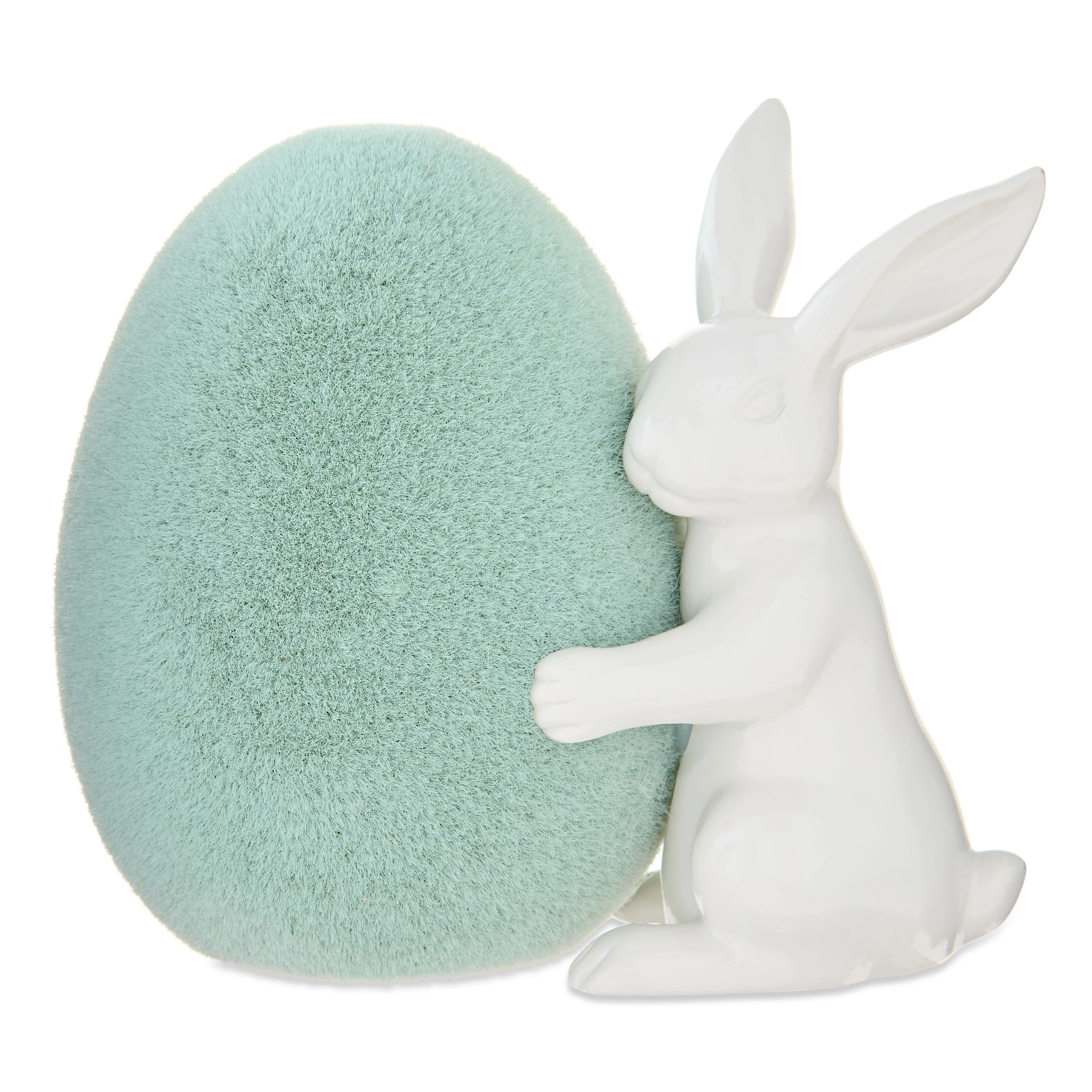 Bunny with Flocked Egg Tabletop Decoration, Green and White, 4", Easter by Way To Celebrate | Walmart (US)