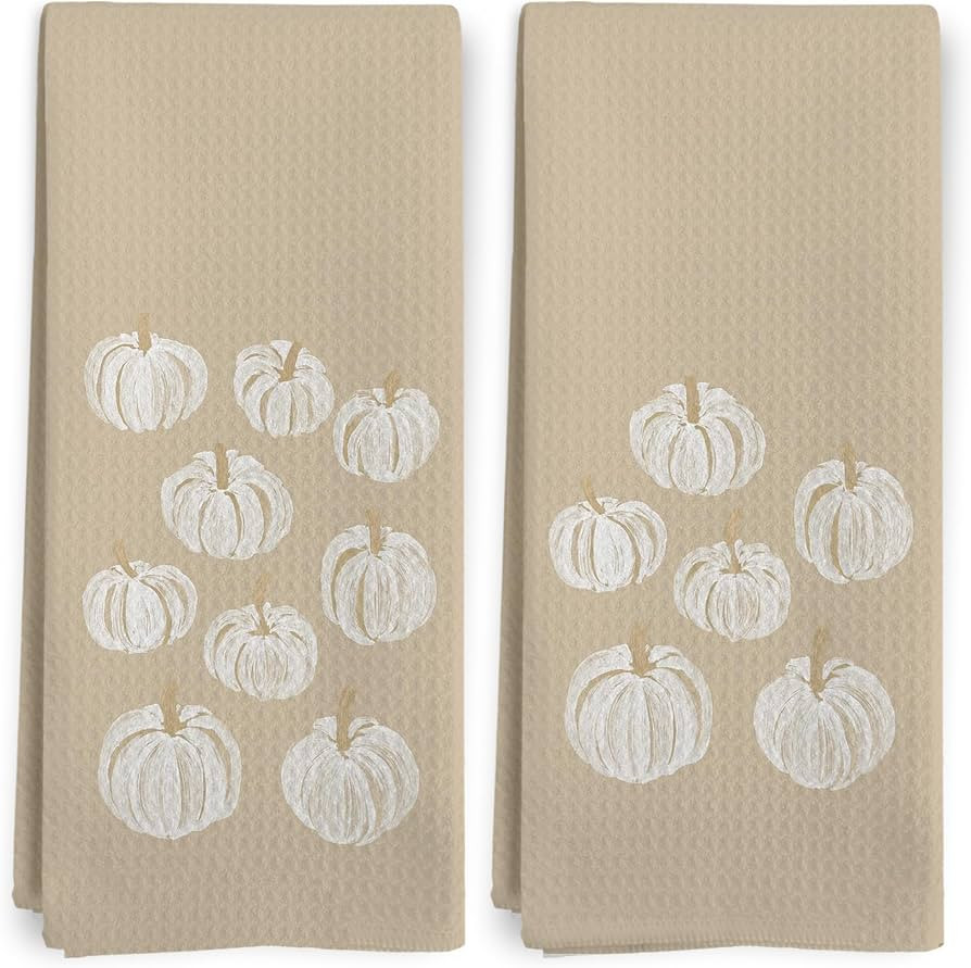 Fall Kitchen Towels Set of 2, Pumpkin Thanksgiving Boho Neutral Beige White Decor Dish Tea Towels... | Amazon (US)