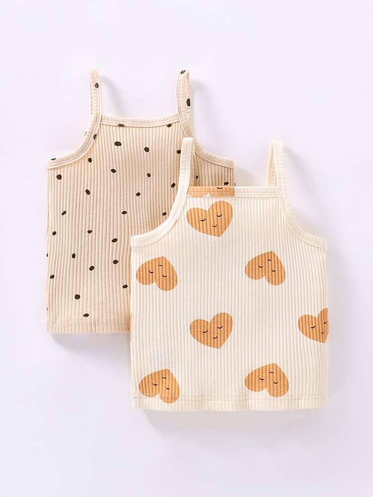 Baby 2pcs Polka Dot & Heart Print Cami Top | SHEIN