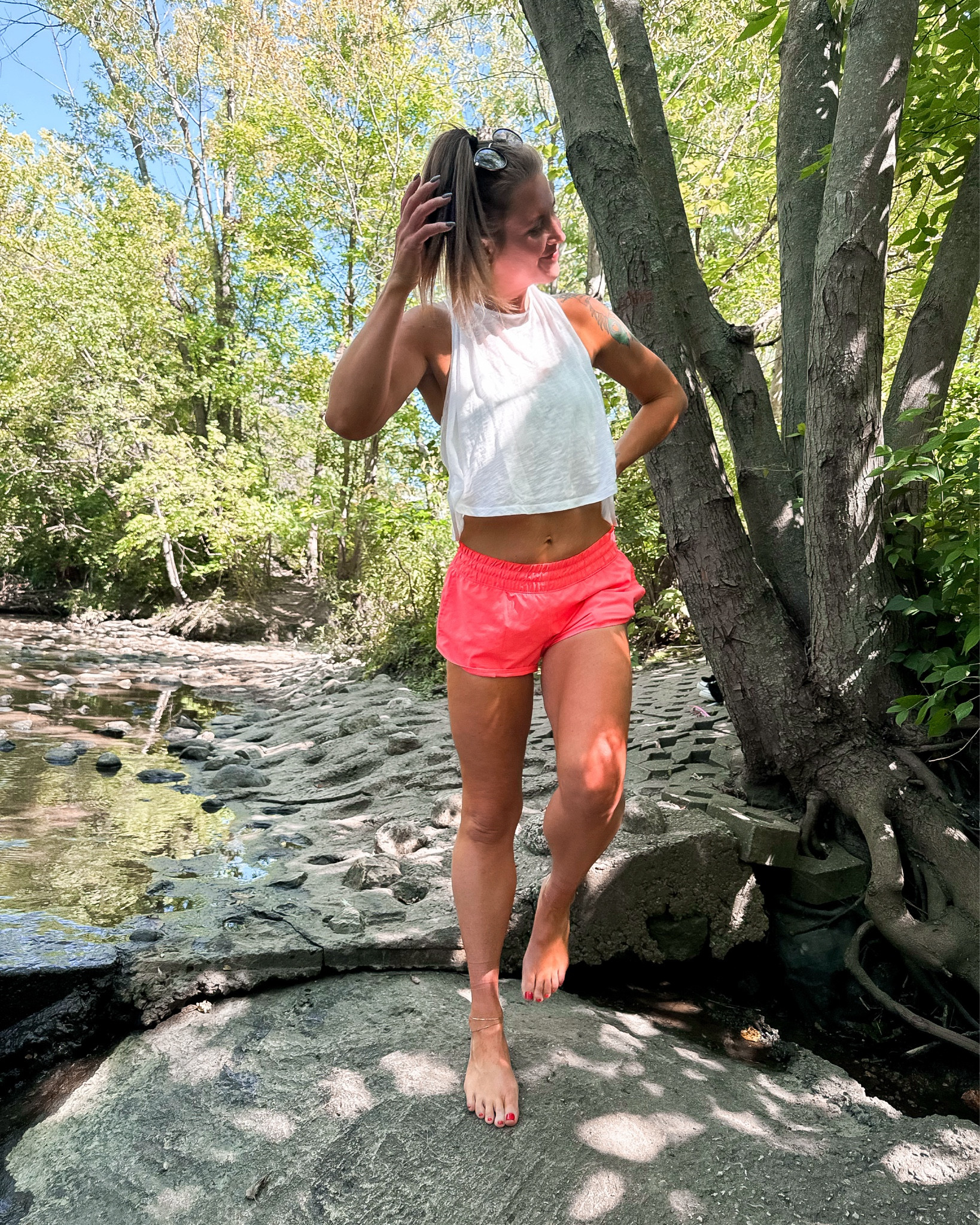 Doing outdoor things with my best girl | activewear finds | free people top | aerie shorts | anklets I love 
#activewear #athleisure #casual #sale 

#LTKFindsUnder50 #LTKActive #LTKFitness