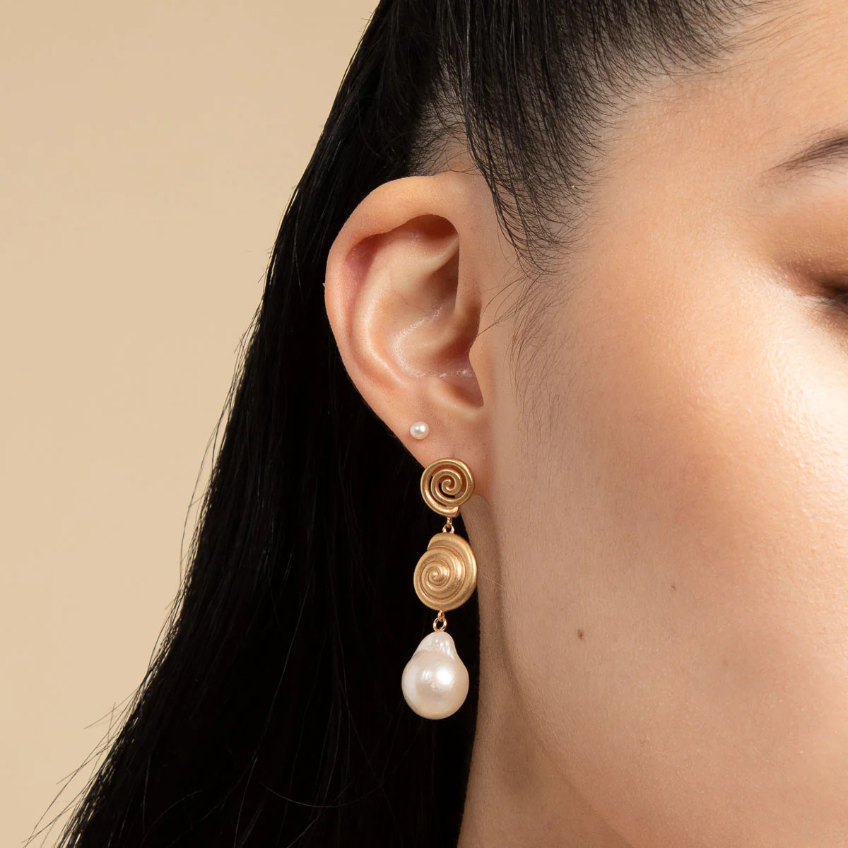 Pearl & Shell Gold Drop Studs | Astrid & Miyu Earrings | Astrid and Miyu