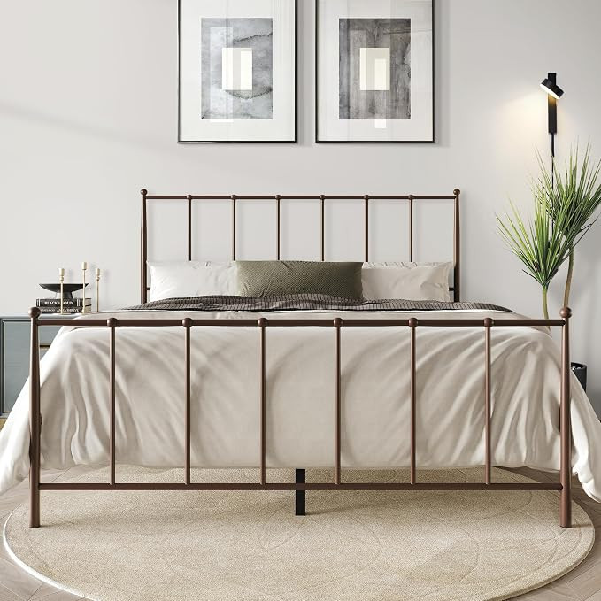 Twin Vintage Spindle Metal Platform Bed with Ball Finials, Brown | Amazon (US)
