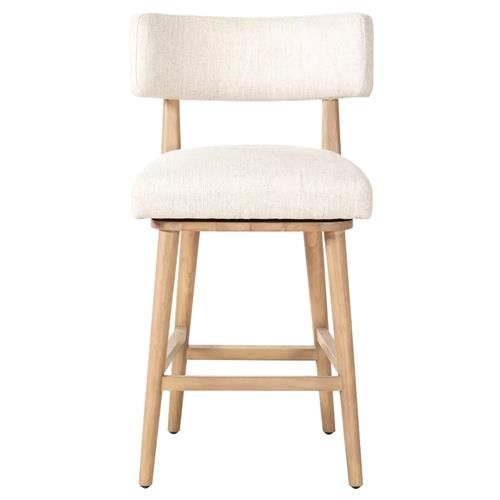 Cerise Modern Cream Upholstered Brown Frame Wood Swivel Counter Stool | Kathy Kuo Home