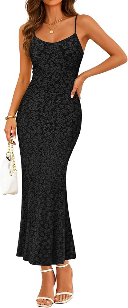 ZESICA Women's Summer Floral Spaghtti Straps Midi Dress 2026 Bodycon Sleeveless Square Neck Casua... | Amazon (US)
