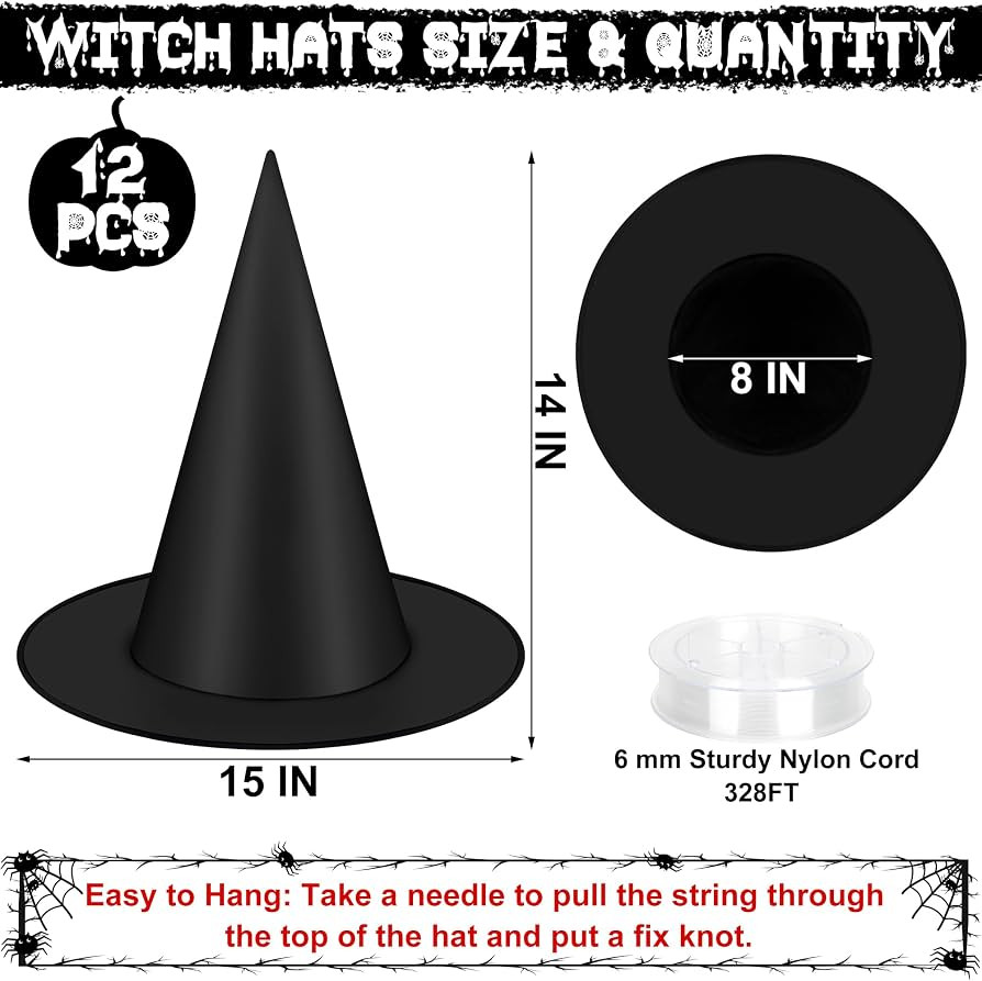 Witch Costume Accessories Witches Hat with 328 FT Nylon Cord Wizard Hats Indoor Outdoor Halloween... | Amazon (US)