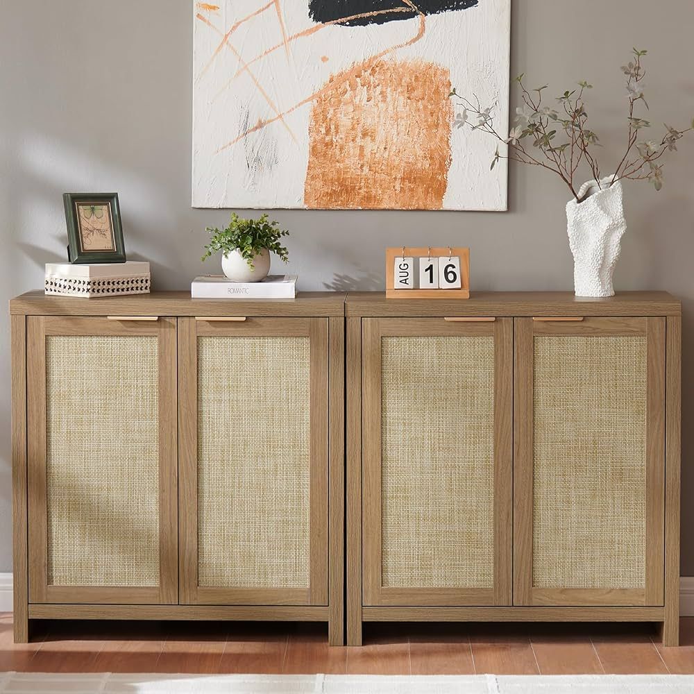 Hampstead Storage Cabinet Set of 2 Sideboard Rattan Buffet Kitchen Cabinet with Adjustable Shelve... | Amazon (US)