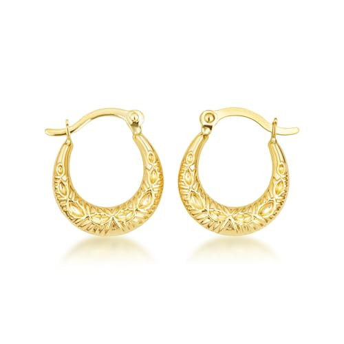 Claddagh Gold 14K Yellow Textured Design Hoop Earrings | Amazon (US)