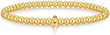 Wowshow Gold Bracelets for Women Stocking Stuffers Stretch Initial Beaded Bracelets 18K Gold Plat... | Amazon (US)