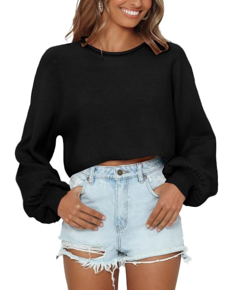 Imily Bela Cropped Sweaters for Women Lantern Long Sleeve Crop Top Slouchy Trendy Loose Crewneck ... | Amazon (US)