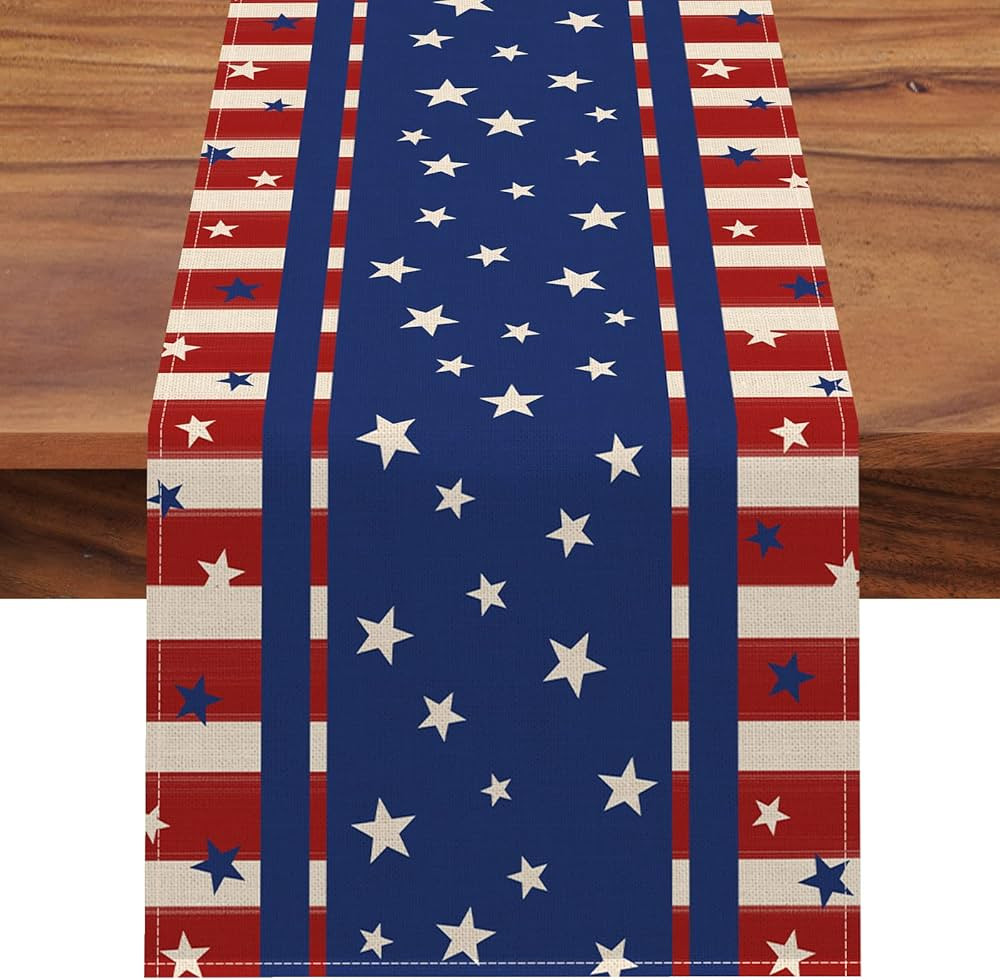 Seliem 4th of July America Stars Stripes Patriotic Table Runner, Red Blue American Independence M... | Amazon (US)