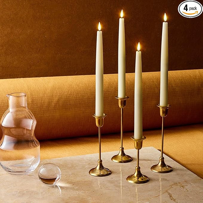LampLust Flameless Taper Candles, Realistic 3D Flame with Wick, 11 Inch, 4 Pack, Ivory Real Wax, ... | Amazon (US)
