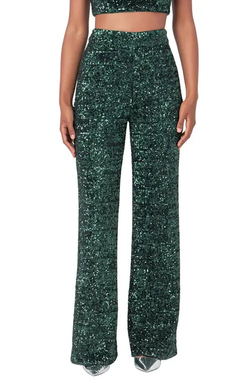 Endless Rose Sequin High Waist Wide Leg Pants in Emerald at Nordstrom, Size Small | Nordstrom