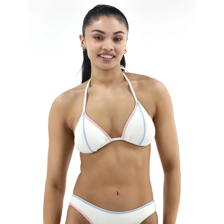 No Boundaries Contrast Stitch Triangle Swim Top, Women's - Walmart.com | Walmart (US)