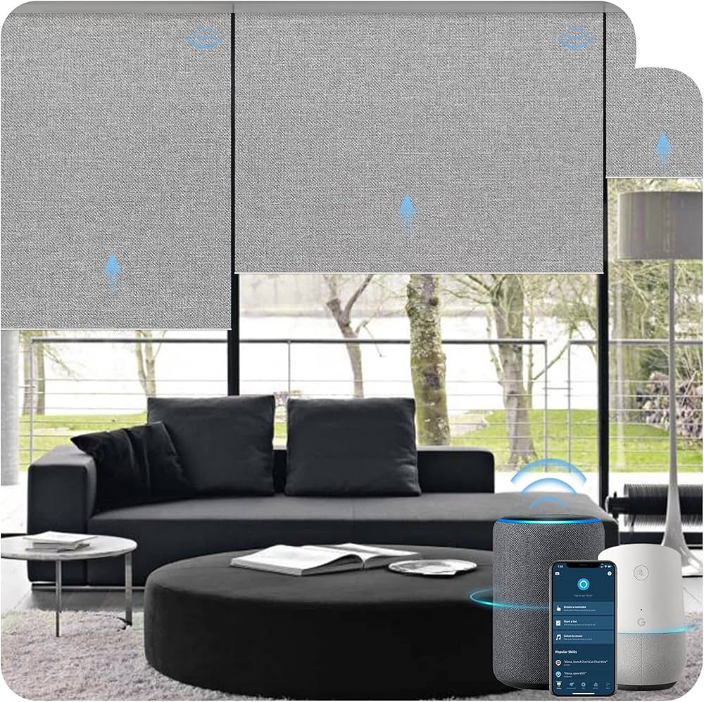 Graywind Smart Blackout Roller Shades Compatible with Alexa Google Textured Fabric Rechargeable M... | Amazon (US)
